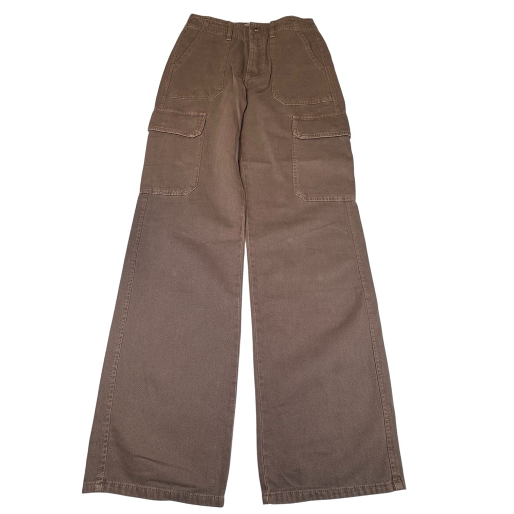 NEW Zara Cargo Marrón Pants Women’s Size 2 Brown Cotton Stretch Zipper Preppy